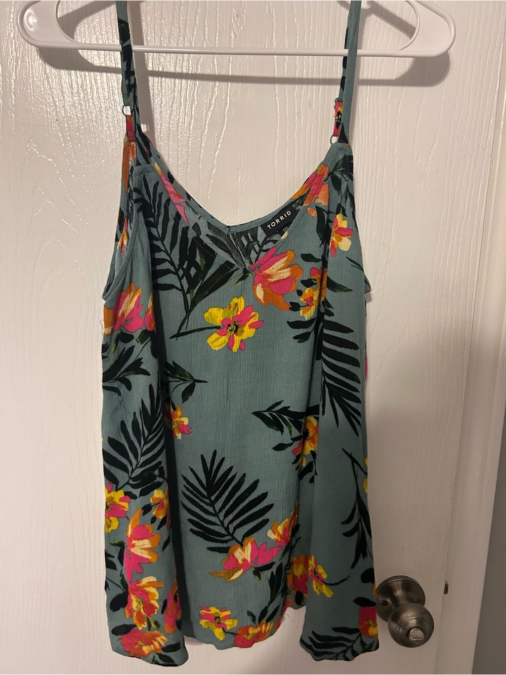 torrid Teal Floral Spaghetti-Strap Cami with Pink & Yellow Blooms